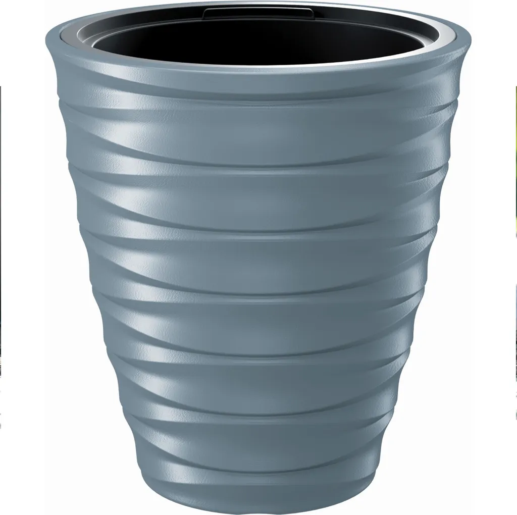Grand pot de fleurs rond en plastique Freze gris clair avec réservoir