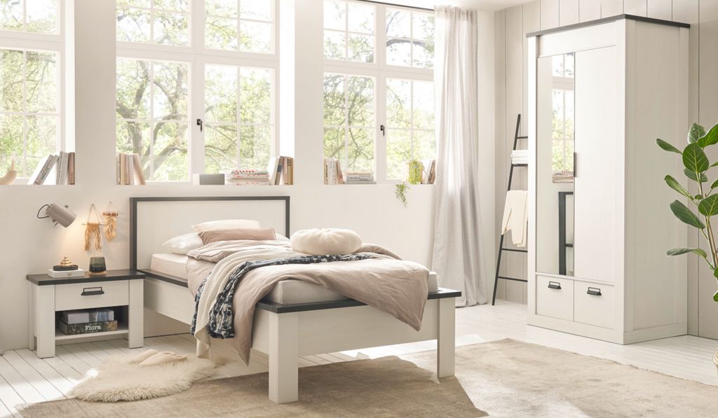 Schlafzimmer Set Stove in weiß komplett Set 3-teilig mit Bett und Kleiderschrank