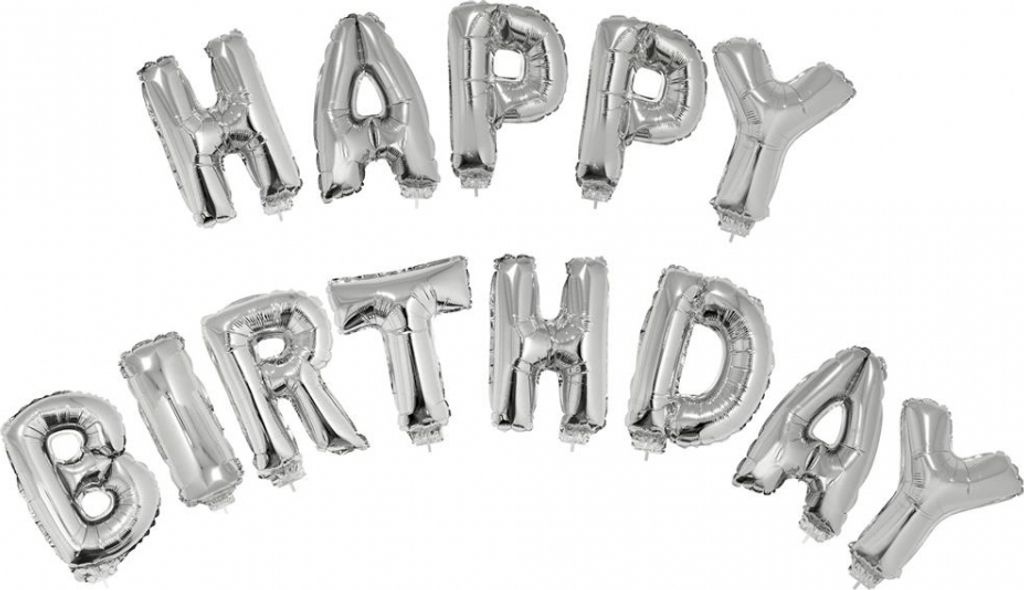Silberglänzendes "; Happy Birthday"; Folienballon Set 14 tlg.
