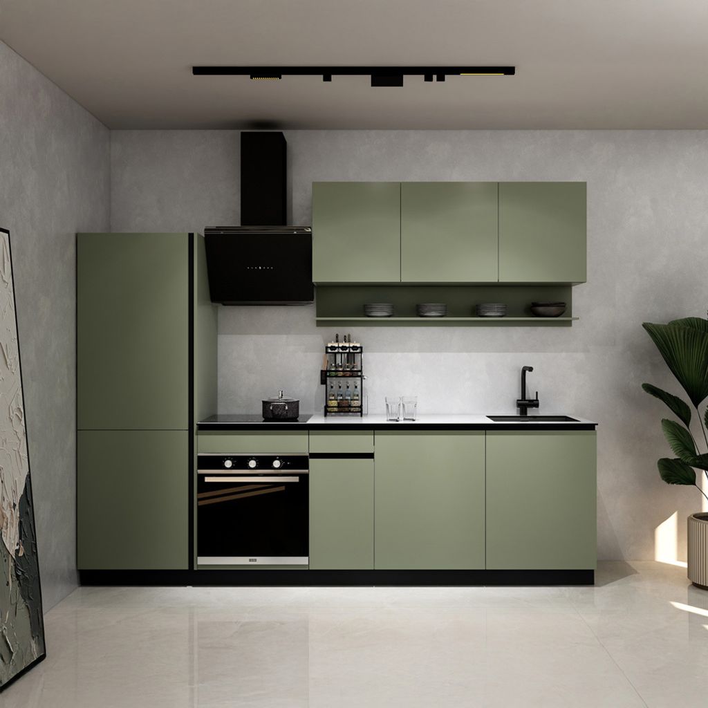 HOME DELUXE Küche PORTOFINO Olivgrün Matt Links Arbeitsplatte Marmo Calacatta- Ohne E-Geräte