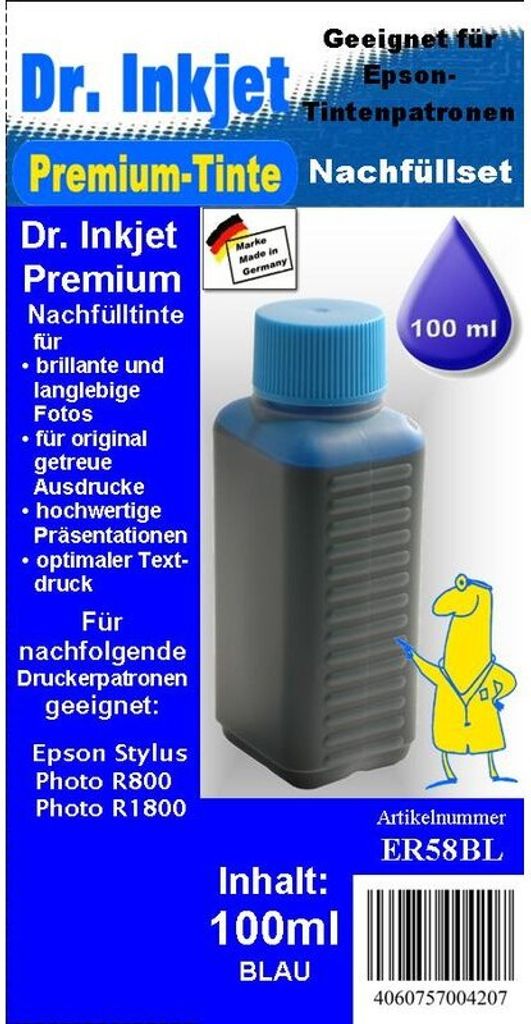 ER58BL - blau - Dr.Inkjet Premium Nachfülltinte 100ml für Ihren Epson Drucker