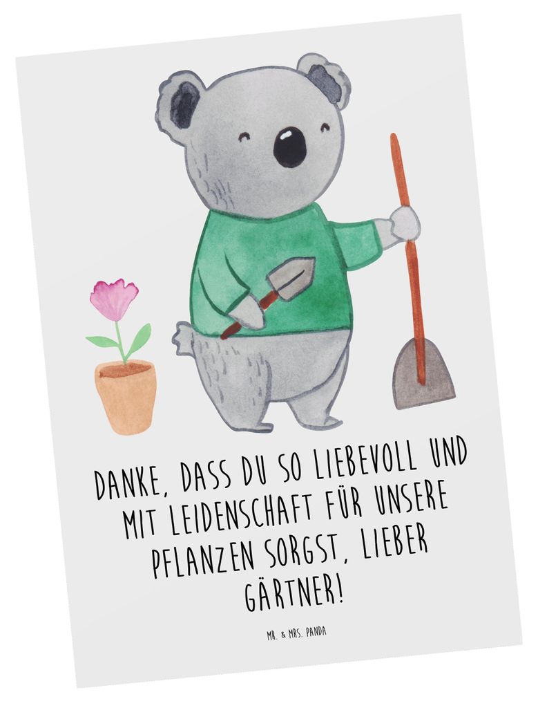 Mr. & Mrs. Panda Postkarte Lieber Gärtner - Weiß - Geschenk, Bedanken, besondere Momente, Gartenpflege, bildkarte, Dankbarkeit, Aufmerksamkeit, H...