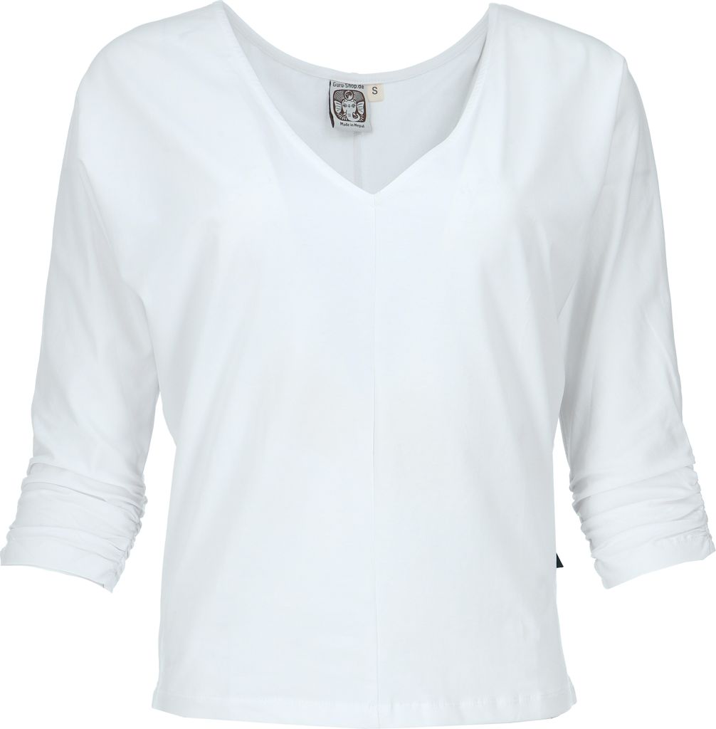 Einfarbiges Basic Fledermaus Shirt, Langarmshirt aus Biobaumwolle - Weiß, Damen, Baumwolle(Bio),Elasthan, Größe: L