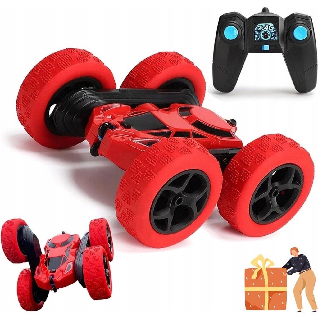 Doppelseitiges Stuntfahrzeug Ferngesteuertes RC Auto 4WD Stunt Car 2.4 GHz Allrad Offroader Elektrofahrzeug, Geschenk für Kinder Jungen Rot
