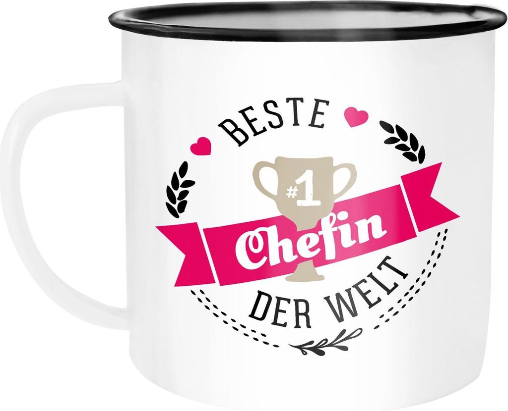 Emaille Tasse Becher Beste Papa, Mama, Oma, Opa, Chef, Chefin, Freund, Freundin der Welt Kaffeetasse Moonworks Chefin weiß-schwarz unisize