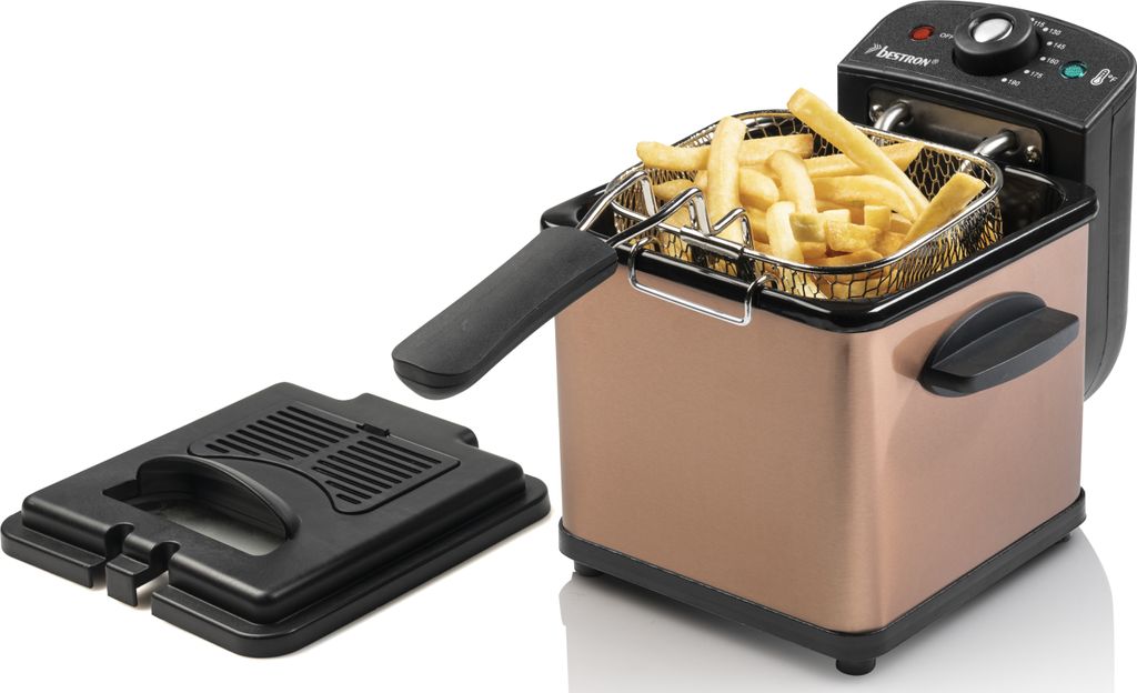 Bestron Öl-Fritteuse, Mini Fritteuse für 1 Portion Pommes, Fisch oder Nuggets, inkl. Kaltzonentechnologie & stufenloser Temperaturkontrolle bis 1...