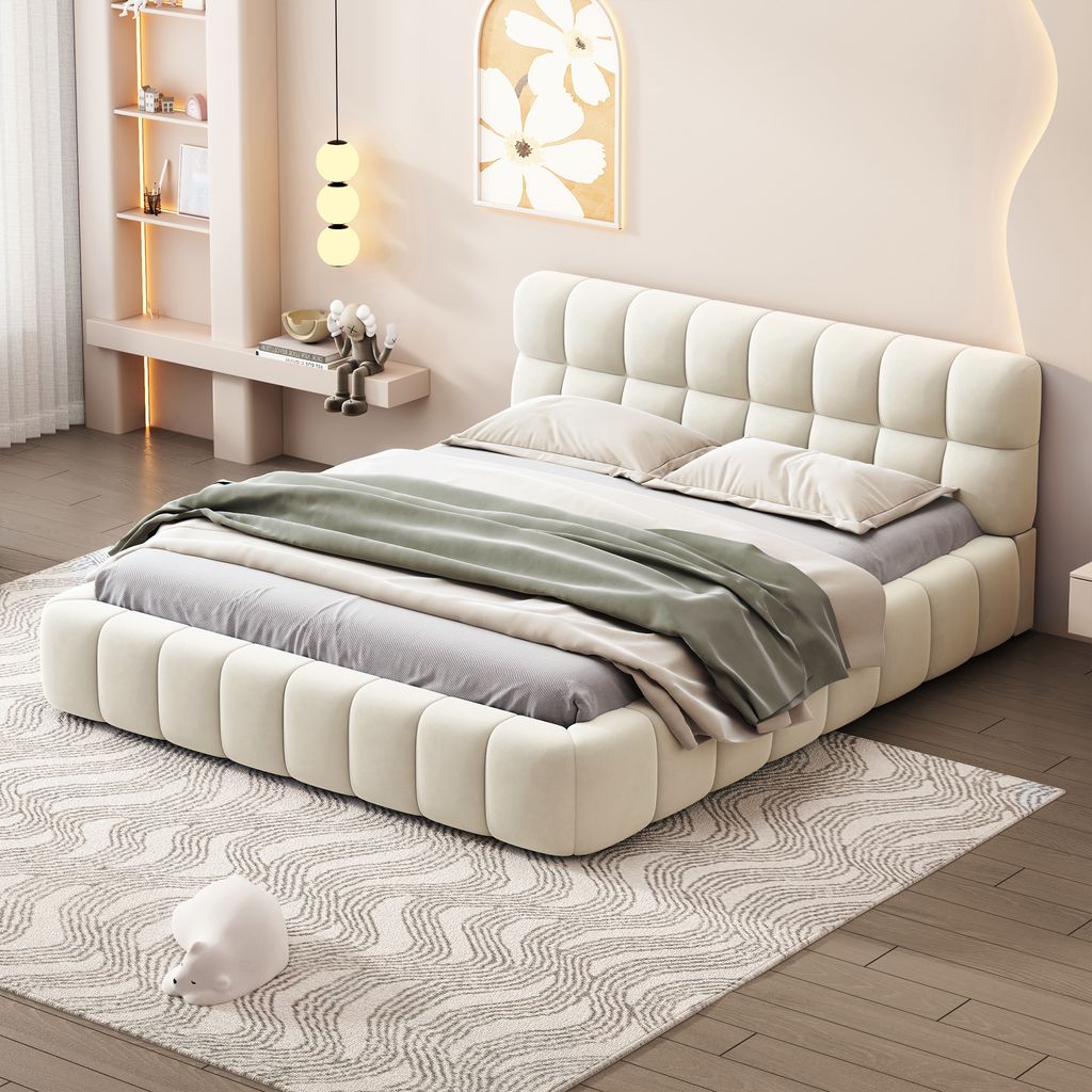 Okwish čalouněná postel 140 x 190 cm s měkkým opěrákem a Obrázek produktu 