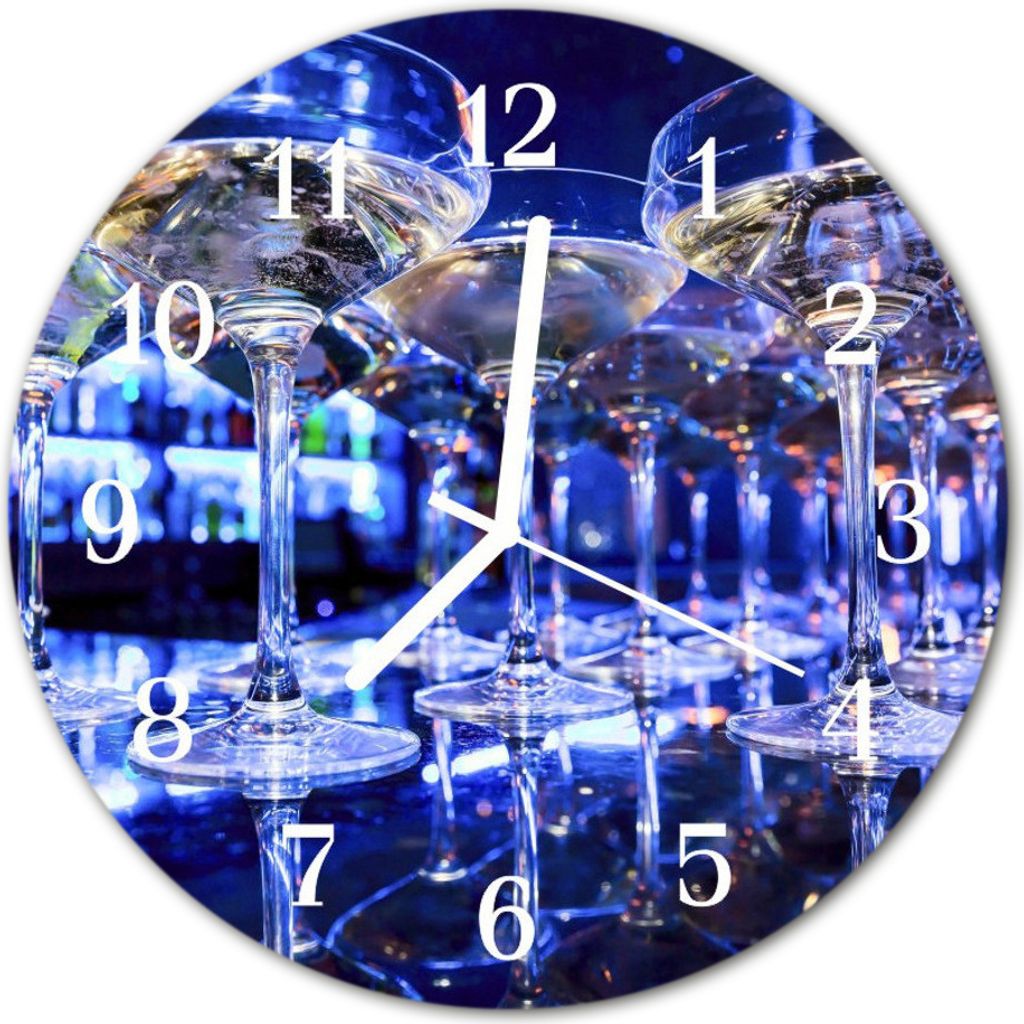 Glasuhr Wanduhr Küchenuhr Echt-Glas 30fi cm Gläser blau