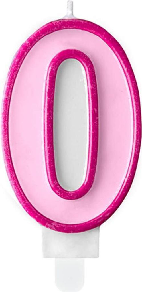 Geburtstagskerze Zahl 0, rosa, 7cm