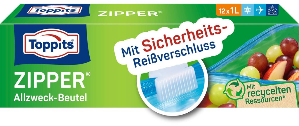 Toppits Zipper Allzweck-Beutel - 12 x 1L, Reißfeste Produktbild 