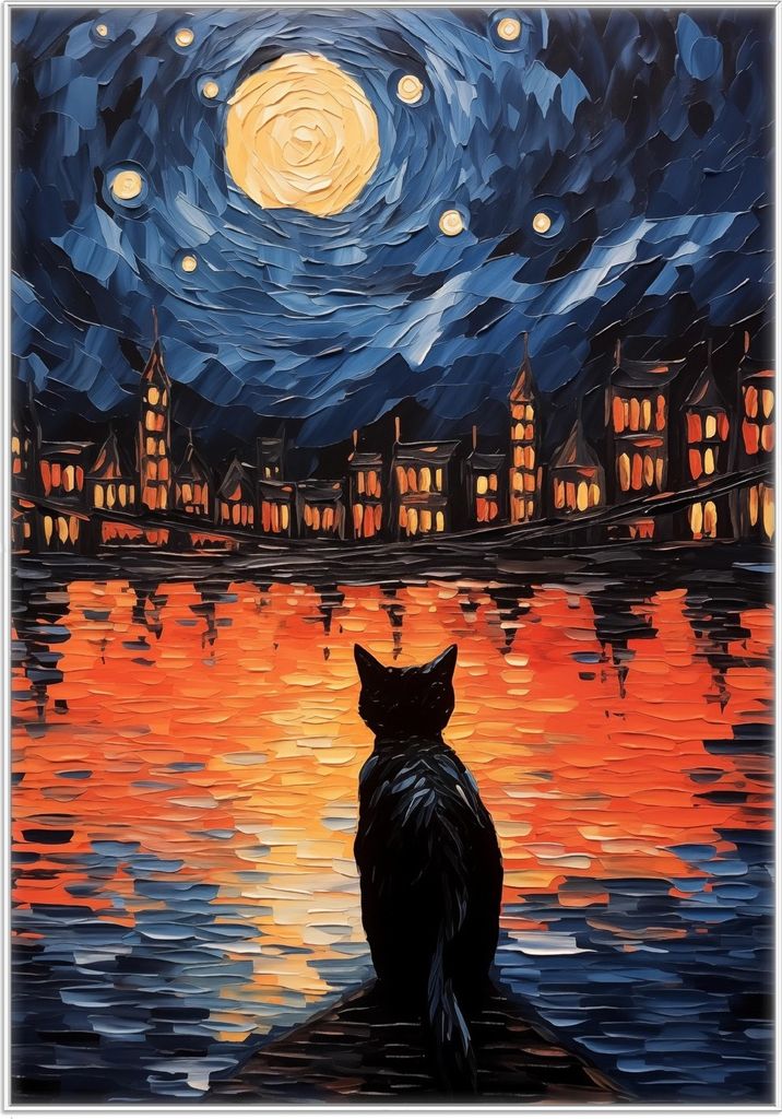 Wallario Wandbild Blick eines Nachtwächters, Größe: 70,30 x 100,30 cm, Poster mit weißem Kunststoffrahmen