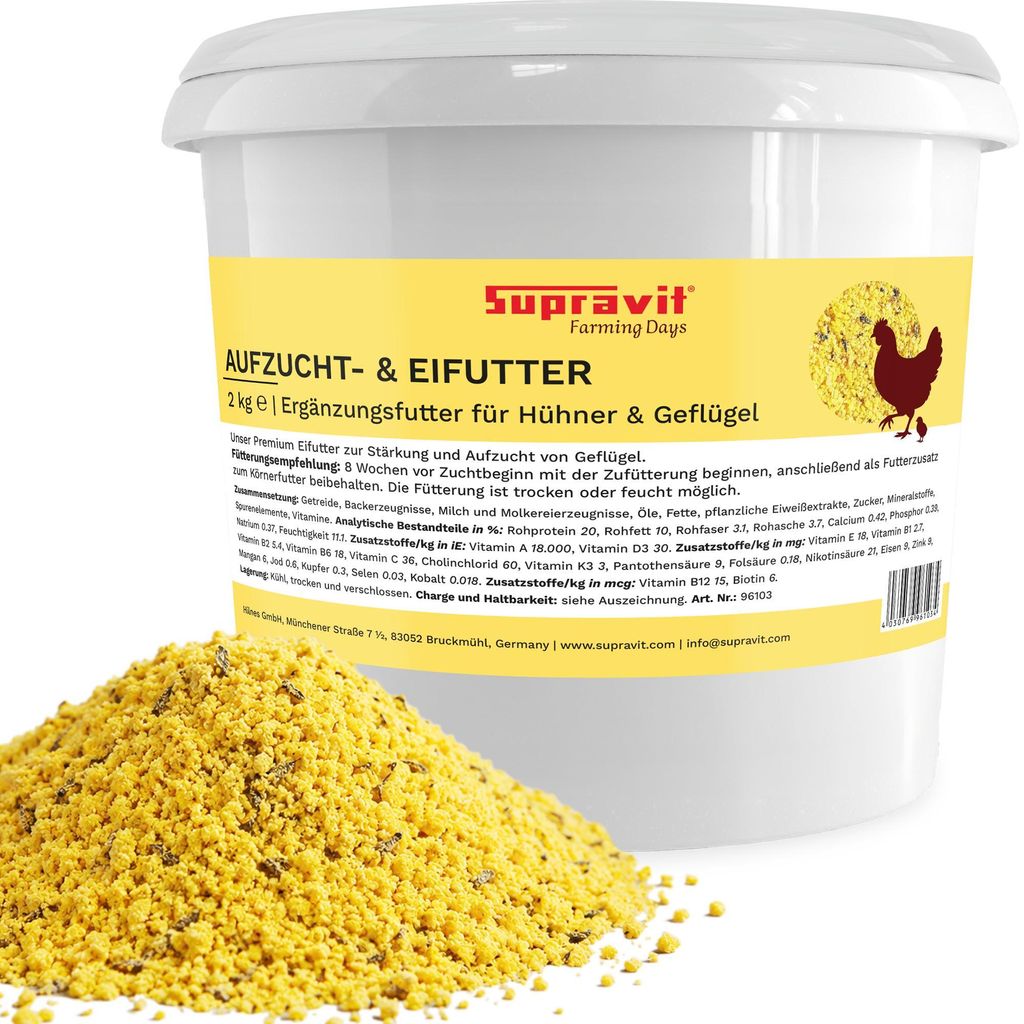 Supravit Aufzucht- & Eifutter für Hühner 2kg | natürliches Hühnerfutter | Ergänzungsfutter Kükenfutter | Geflügelfutter mit hohem Proteingehalt
