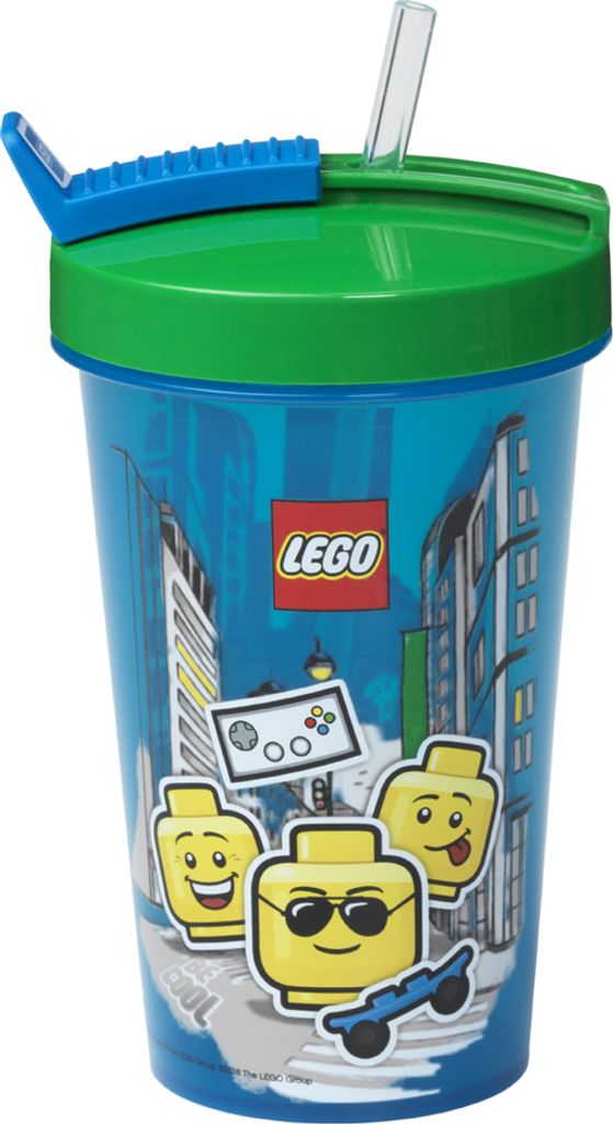 LEGO ICONIC Jungen-Trinkflasche mit Strohhalm – transparent Produktbild 