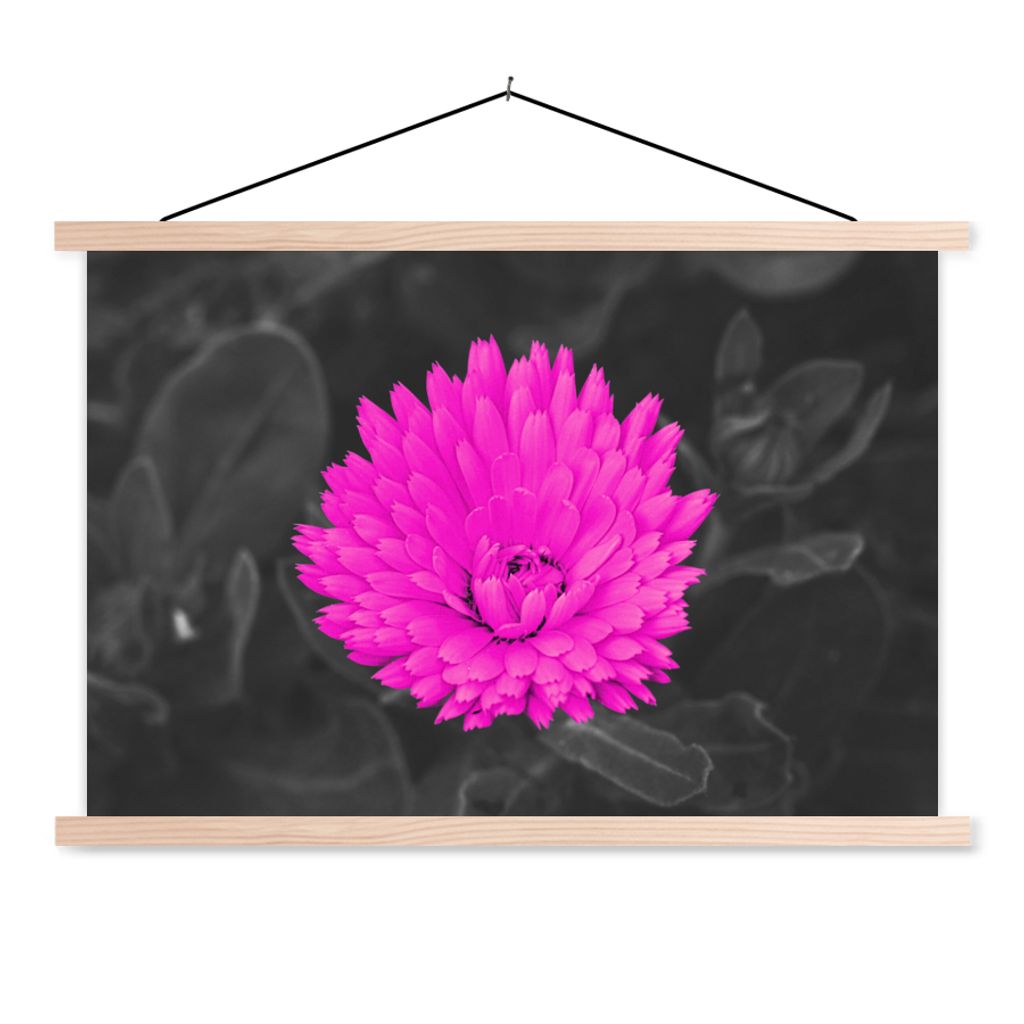 MuchoWow Textilposter Blumen - Aquarell - Rosa 120x80 cm mit holzfarbenen Rahmen - Aufhängeset