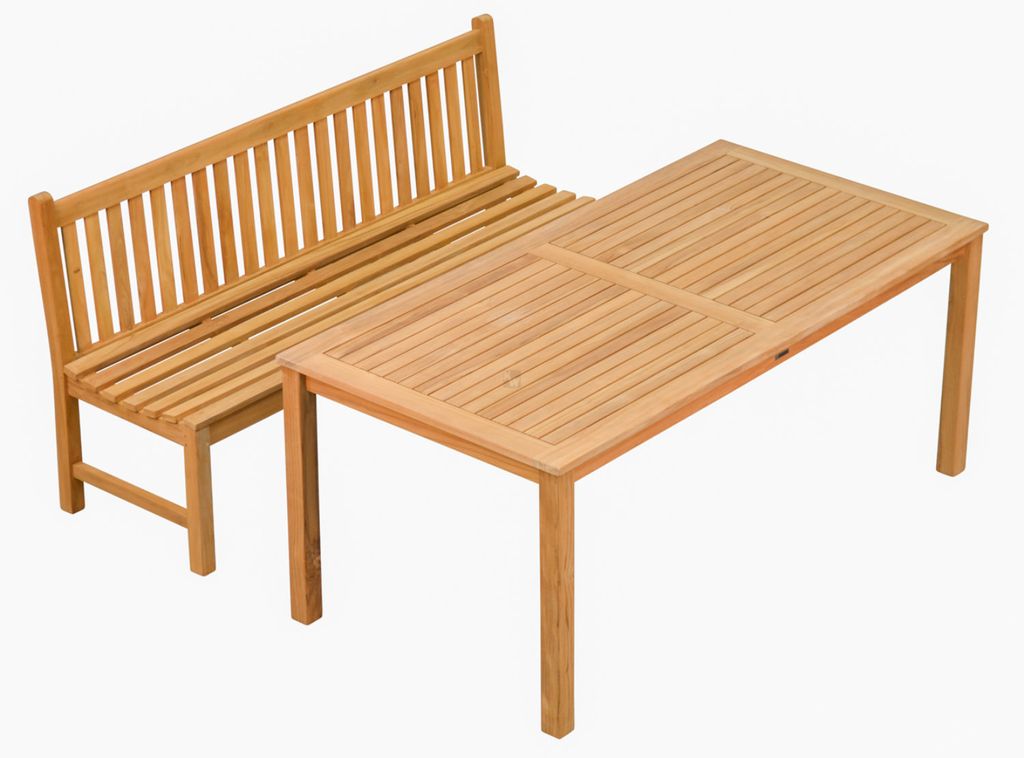 Garten Essgruppen wetterfeste Teak Sitzgruppe aus 1 Bank 180 cm und 1 Tisch 180 x 90 cm hochwertiges Set aus Teak Gartenbank und Esstisch