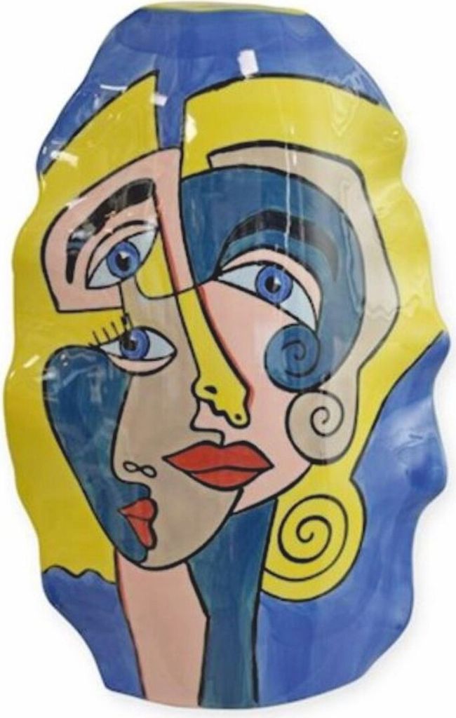 Casa Padrino Porzellan Vase Blau / Bunt H. 47,2 cm - Handbemalte Deko Blumenvase mit abstraktem Motiv