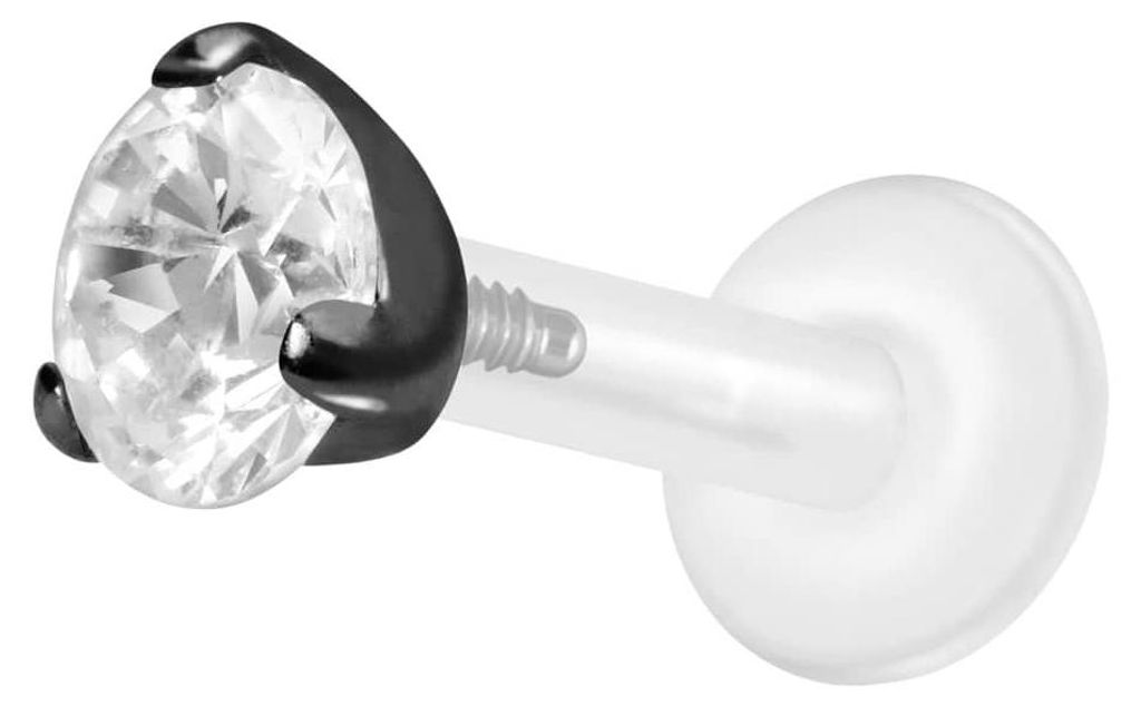 Ohrpiercing, Nasenpiercing PTFE Labret mit Innengewinde + Titan-Aufsatz EINGEFASSTER KRISTALL Schwarz Stablänge: 8mm | Stabstärke: 1,6mm | Krista...