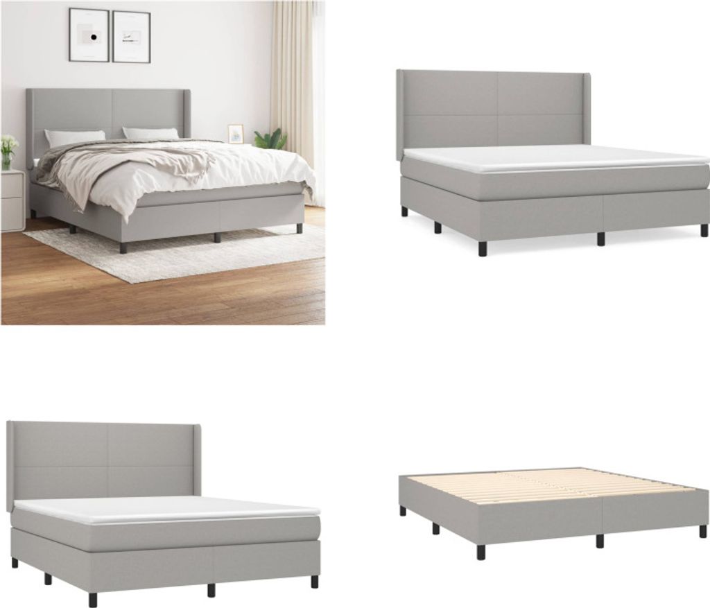 vidaXL Boxspringbett mit Matratze Hellgrau 180x200 cm Stoff - Boxspringbett - Boxspringbetten - Bett - Schlafzimmermöbel