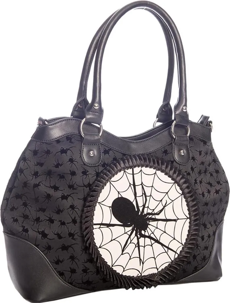 Sac à bandoulière en velours avec gemme et toile d'araignée