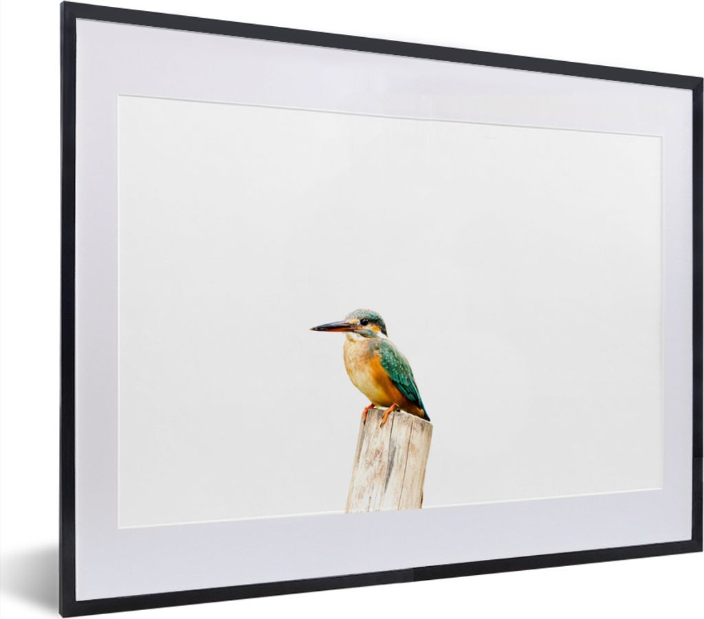 MuchoWow MuchoWow Gerahmtes Poster Eisvogel - Federn - Pfahl 40x30 cm - Poster mit zchwarzem Bilderrahmen - Bilderrahmen - Poster im Rahmen