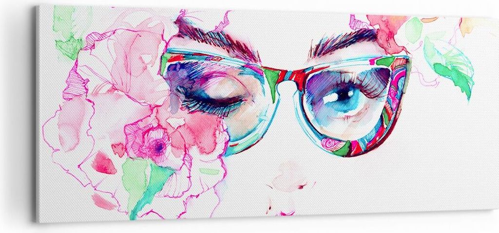 Bild auf Leinwand - Leinwandbild - Gläser Augapfel weiblich Farbe - 100x40cm - Wand Bild - Wanddeko - Leinwanddruck - Bilder - Kunstdruck - Wandde...