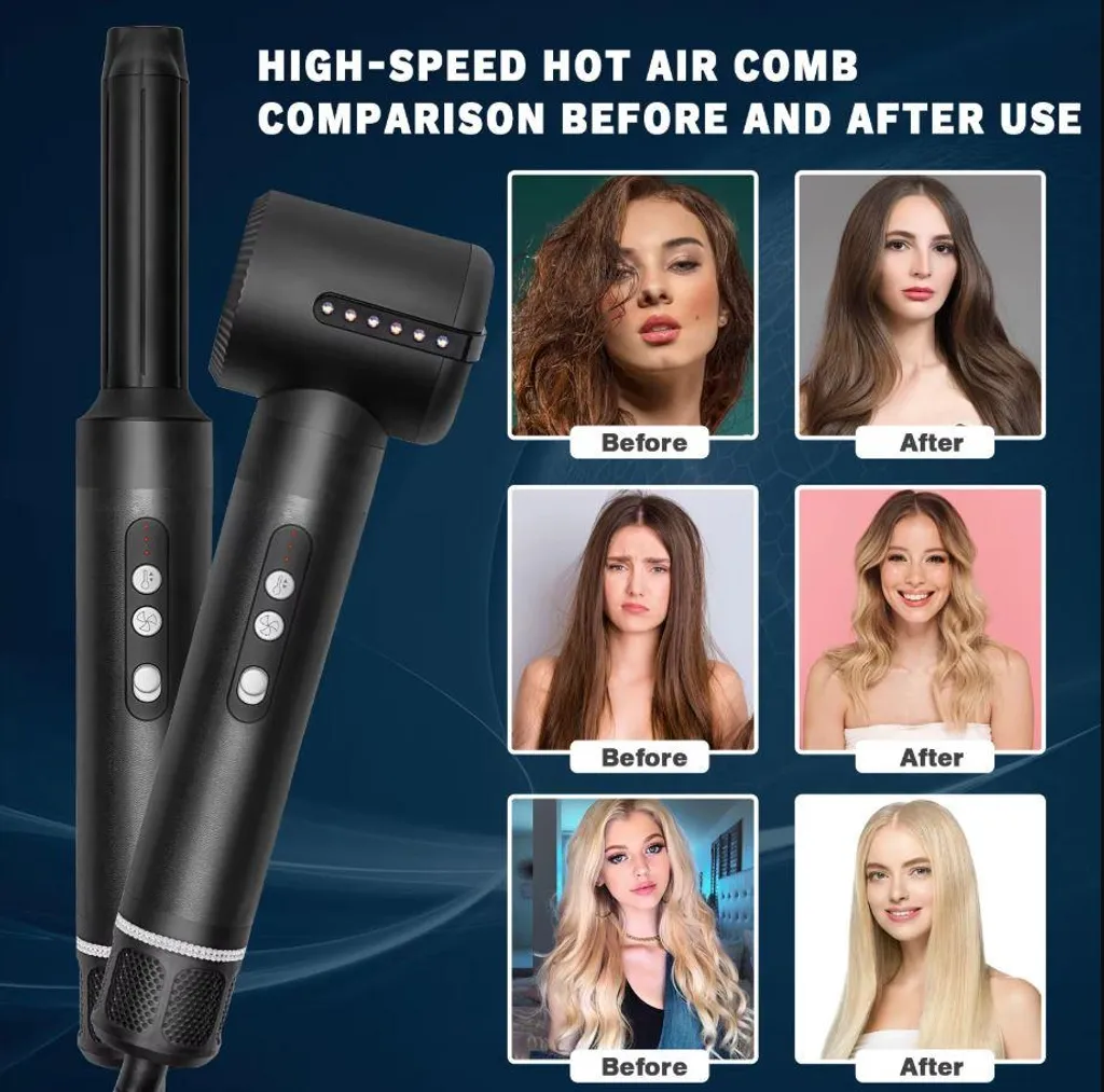 Brosse à air chaud multifonction avec diffuseur et 6 embouts de coiffage noirs - 11
