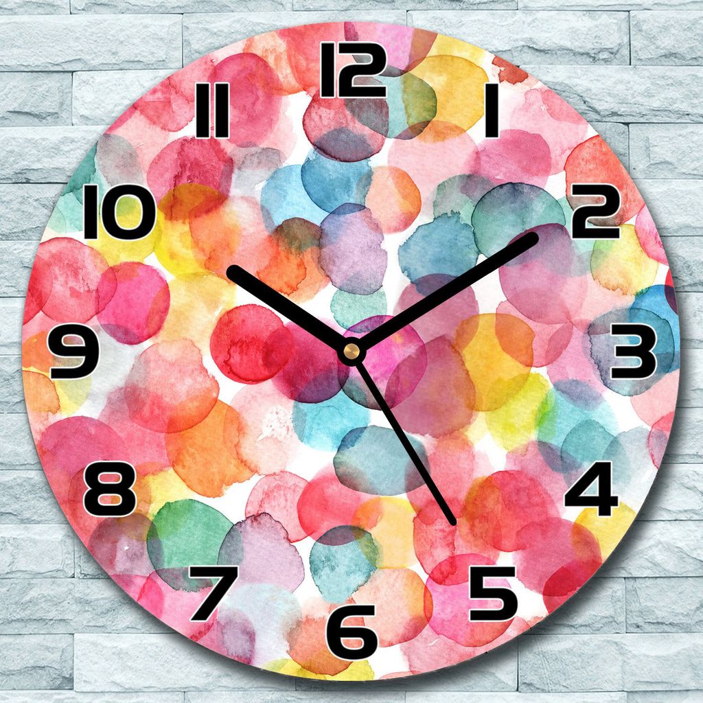 Wanduhr aus Glas Rund fi 30 Bunte Aquarellblasen Quarz Deko Wohnzimmer Büro