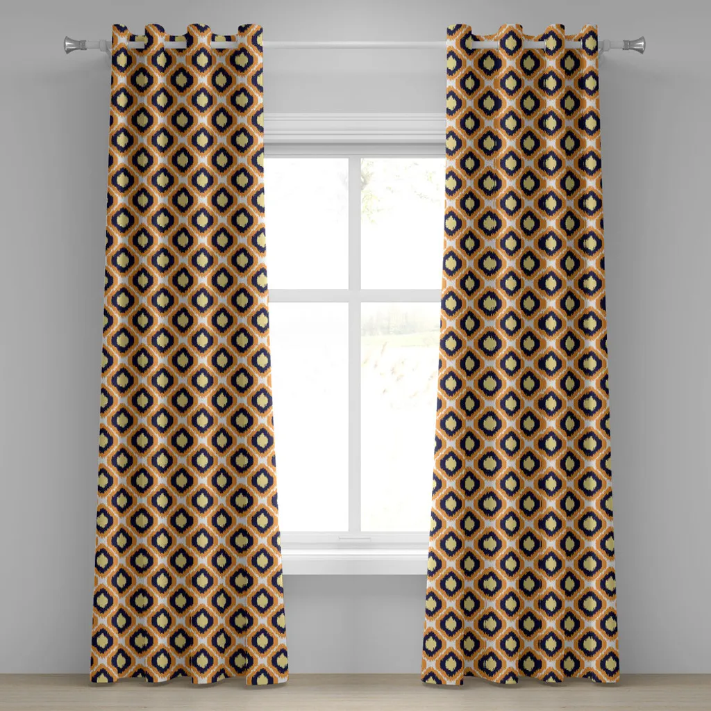 Rideau motifs indonésiens orange et jaune 280x245 cm avec œillets