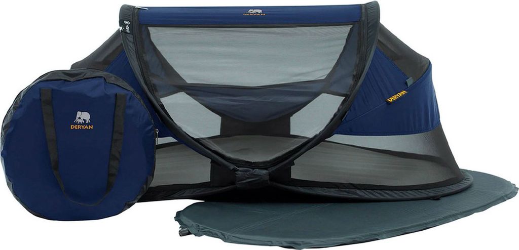 DERYAN Baby Luxus Reisebett inklusive selbst aufblasbarer Matratze - Marineblau