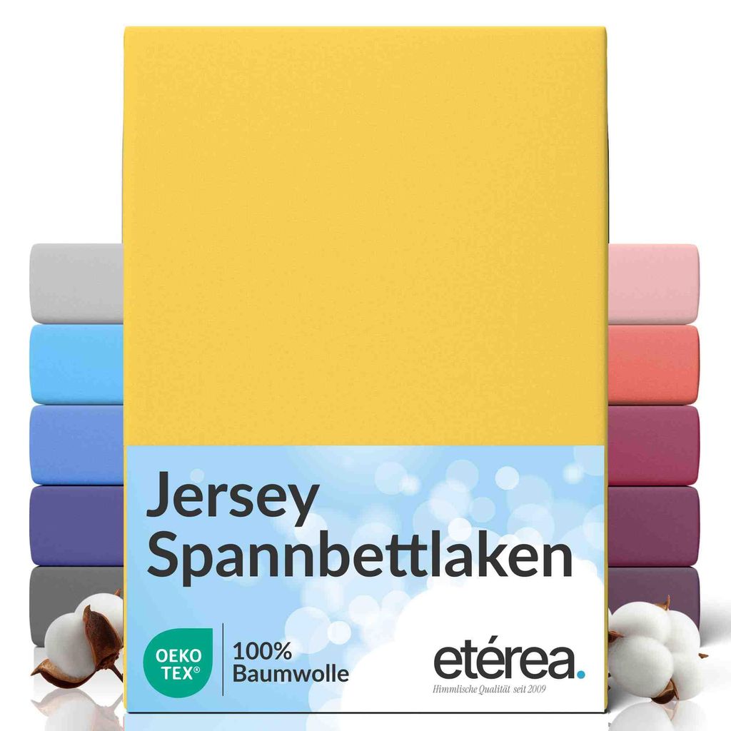 Jersey Spannbettlaken 90x200 - 100x200 cm, 100% Baumwolle Bettlaken, Gelb