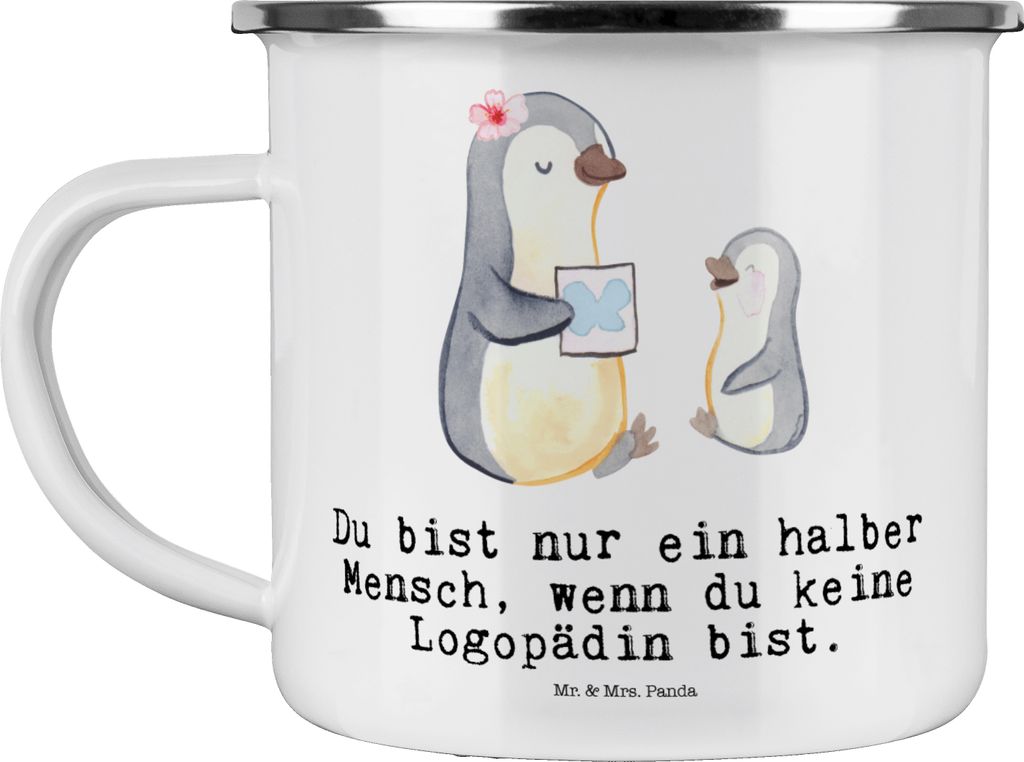 Mr. & Mrs. Panda Emaille Becher Logopädin Herz - Weiß - Geschenk, Tasse, Ausbildung, Lustig, Kaffeepott, Reisebecher, Studium, Witzig, Spruch, Ca...