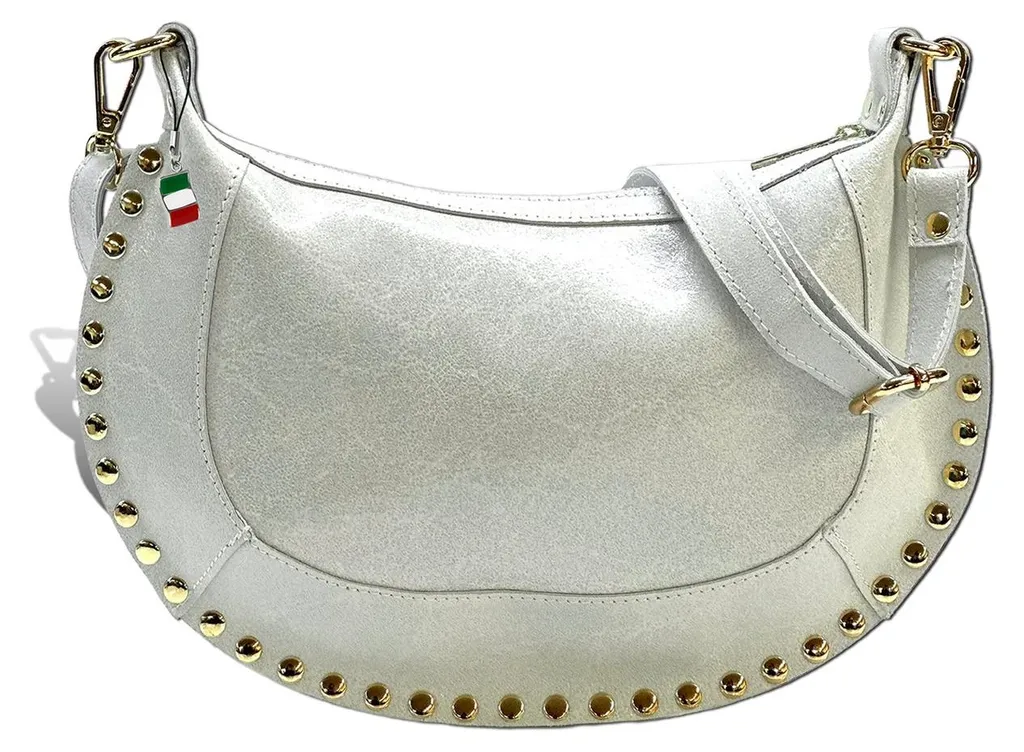 Sacoche de selle Florence en cuir blanc avec clous - Réf D2OTF196W1