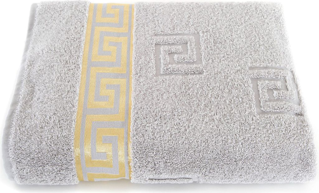 Luxus Medusa Badetuch 100x150 cm - Silber Grau - feinste Ringgarn Baumwolle / Jacquard Webung / Hochflor Frottee mit Medusa Flachprägung und golde...