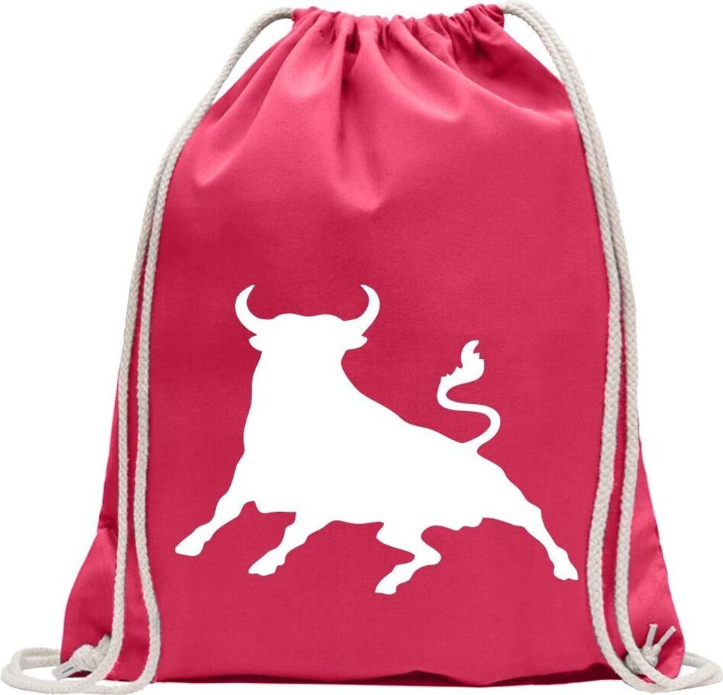 Kiwistar - Turnbeutel - pink - Stier Toro bull - Fun Rucksack Sport Beutel Gymsack Baumwolle mit Ziehgurt
