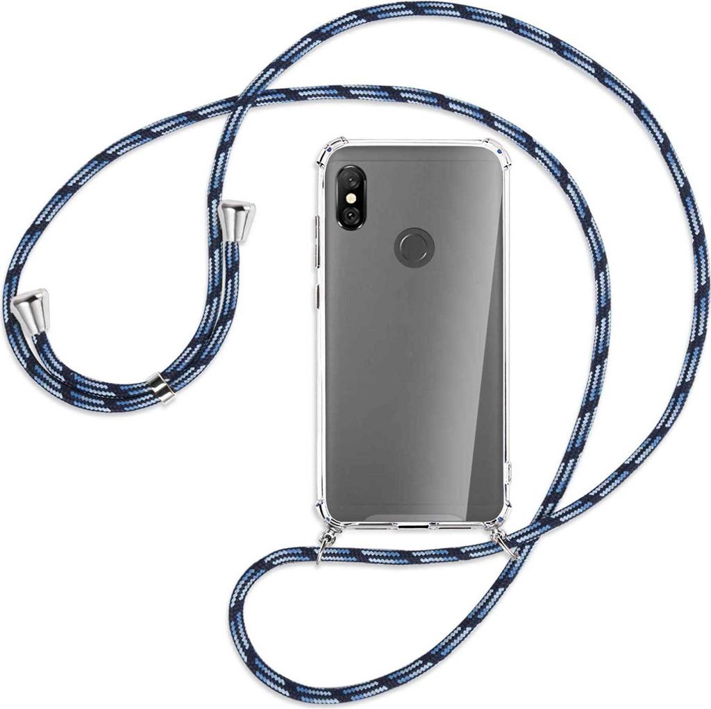 Handykette Backcover-Schutzhülle mit Band (Metall silberfarben) für Xiaomi Redmi Note 6 Pro - Blautöne
