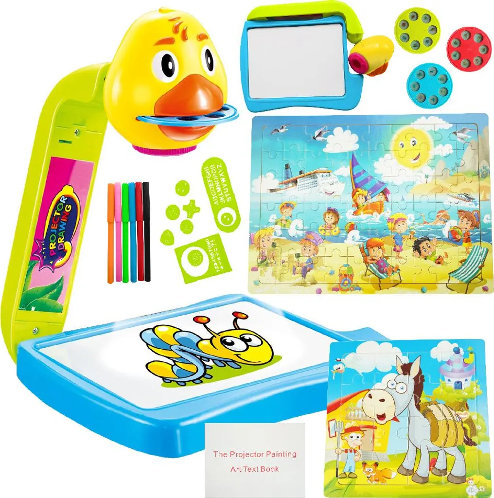 Set Disegno Proiettore LED Bambini 21 Modelli, Pennarelli e Puzzle 3 in 1