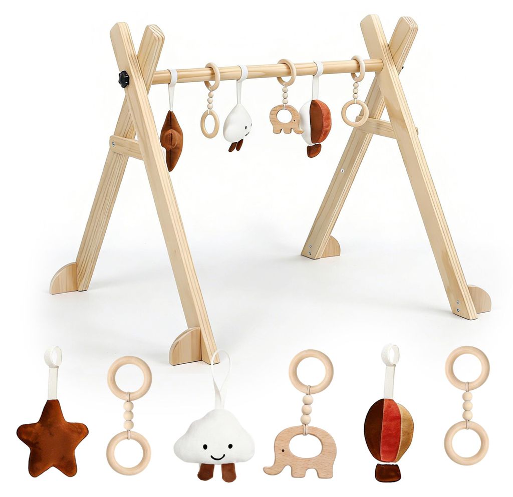 Arche de jeu en bois Relaxdays, 6 jouets amovibles, D x L x Image du produit 