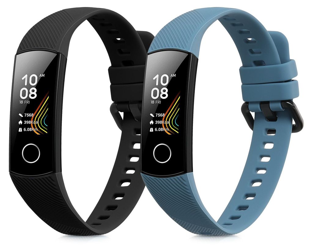 kwmobile 2x Uhrenarmband für HONOR Band 5 / Band 4 Armband - Fitnesstracker Band Set aus TPU Silikon - Ersatzarmband Smartwatch - Schwarz Blaugrau