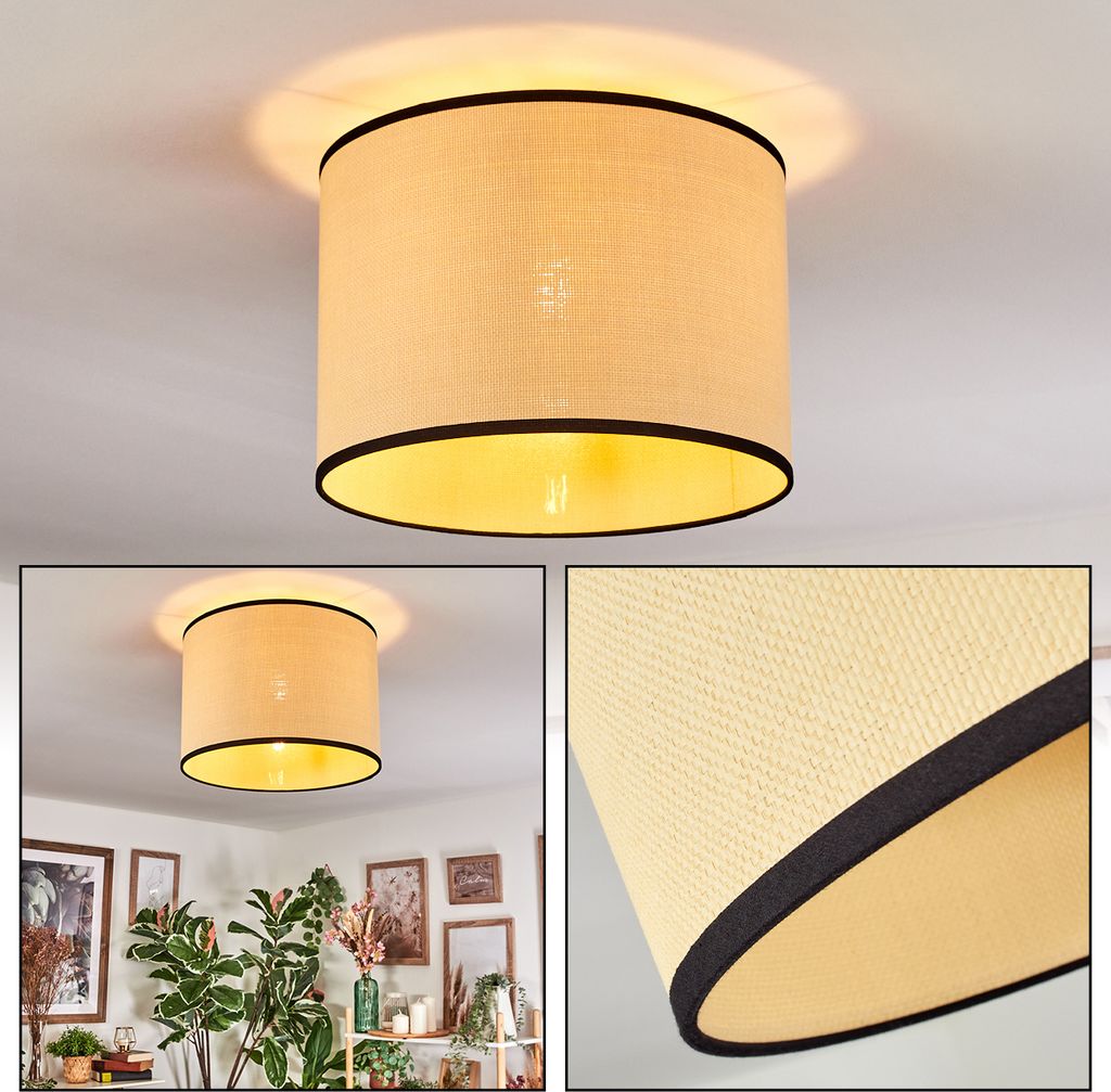 Tamarispa Deckenlampe aus Metall/Papiergeflecht/Stoff in Schwarz/Naturfarben
