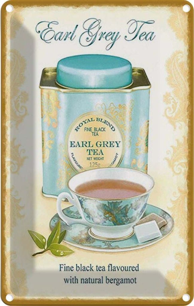 vianmo Blechschild 18x12 cm Tee Earl grey Tea black tea bergamot