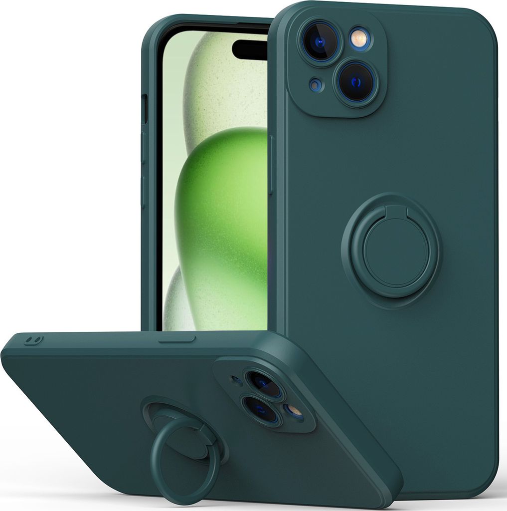 iPhone 15 Handyhülle, Ring Halter Ständer Kratzfeste Weiche Silikon schutzhülle für iPhone 15 Grün