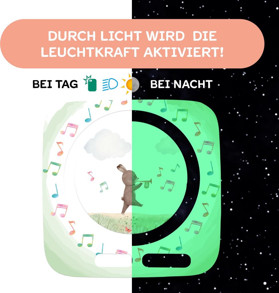 Nachtleuchtende Schutzfolie kompatibel mit Toniebox2 passgenaue Folie mit Motiv Kratzschutz für Musikbox Y015-51 Hase Musik