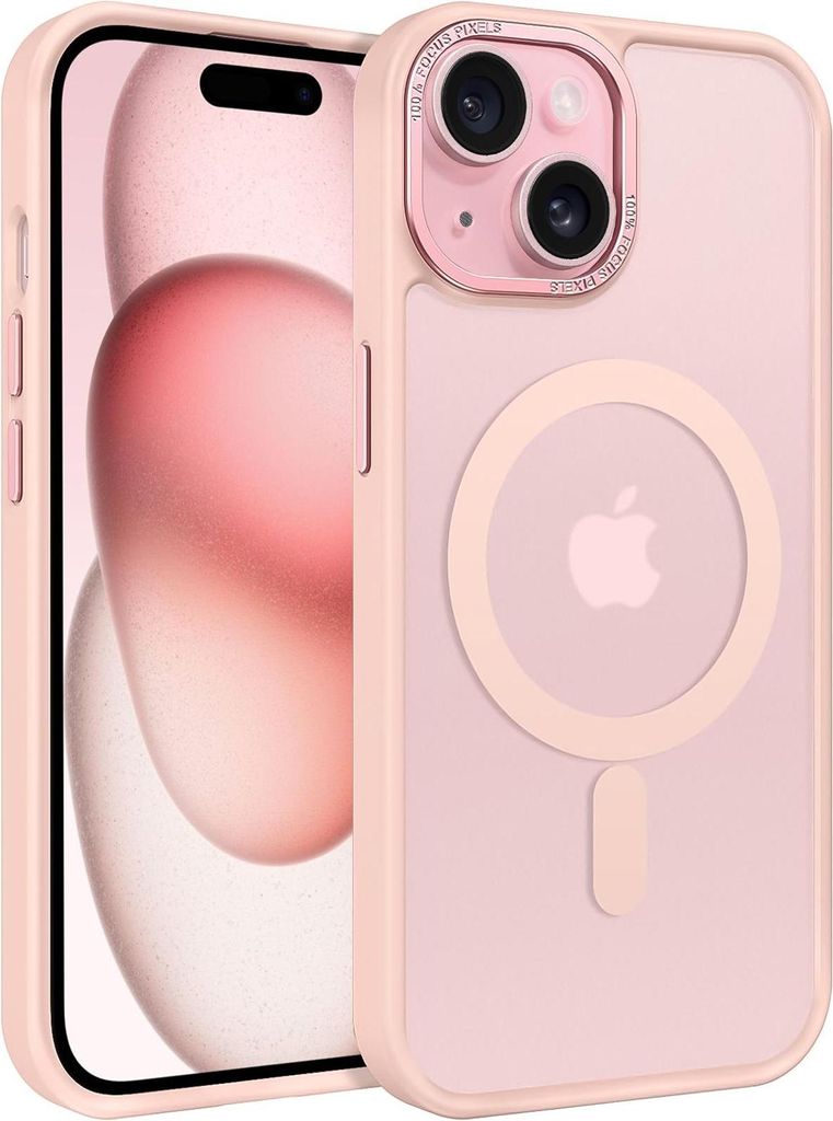 Handyhülle für iPhone 15 Hülle MagSafe kompatibel mit Metall Kamerarahmen Magnet Case TPU Kantenschutz