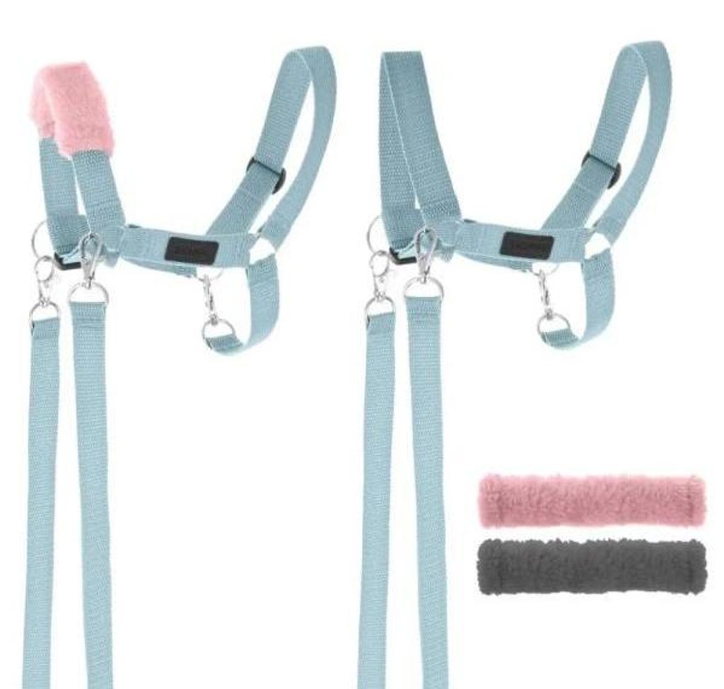 Kantar für Hobby Horse mit Zügeln und Fellbesatz, hellblau Produktbild 