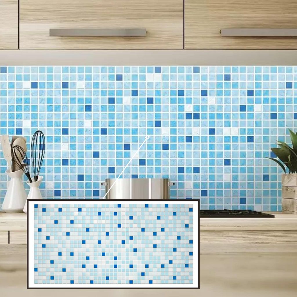 3D-Wandpaneele PVC | Mosaik Optik | Blue - 20 Platten - 10 m² | Für Wohnzimmer, Küche & Bad | Einfache DIY-Montage
