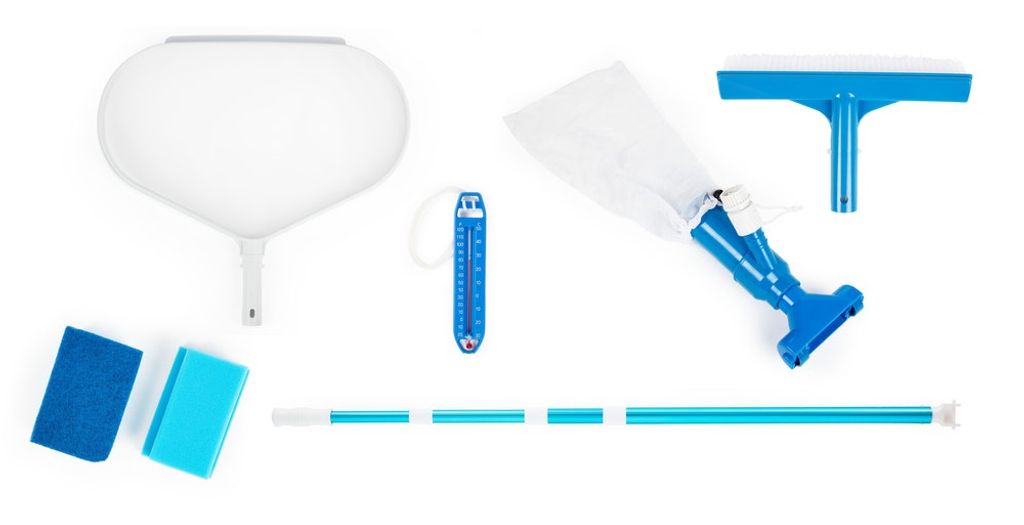 Steinbach Reinigungsset Grundausstattung Bodensauger Venturi, Teleskopstange 4-teilig 2,20 m Thermometer, Beckenbürste, Handschrubber, Laubkescher