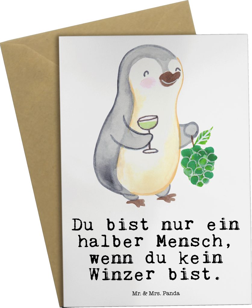 Mr. & Mrs. Panda Grußkarte Winzer Herz - Weiß - Geschenk, weihnachtskarten, hochzeitskarten, Grußkarten, Klappkarte, einladungskarten