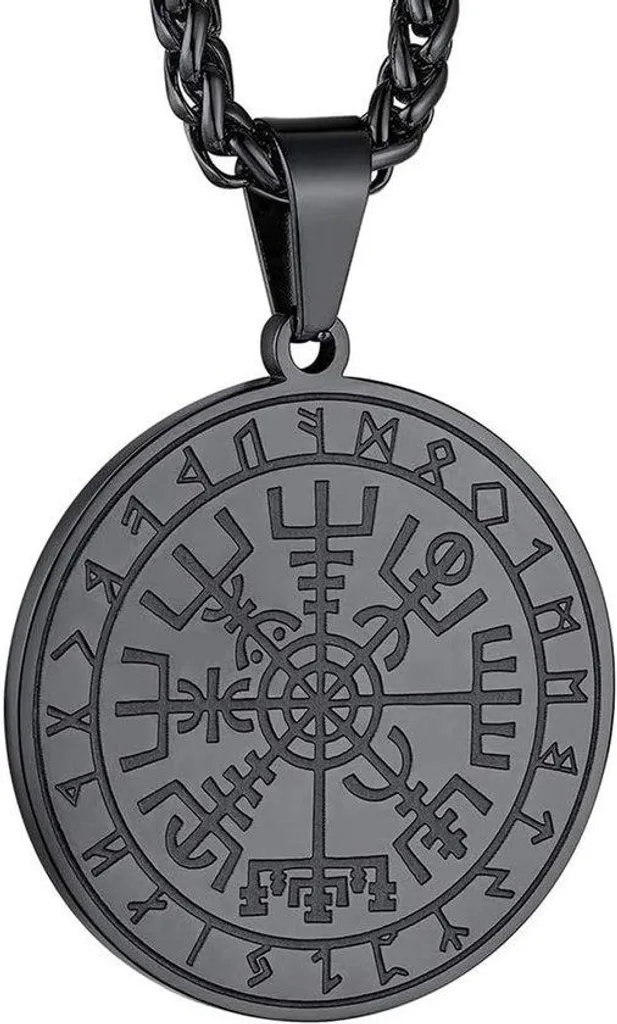 Collier amulette boussole et runes pour homme - Cadeau idéal style viking