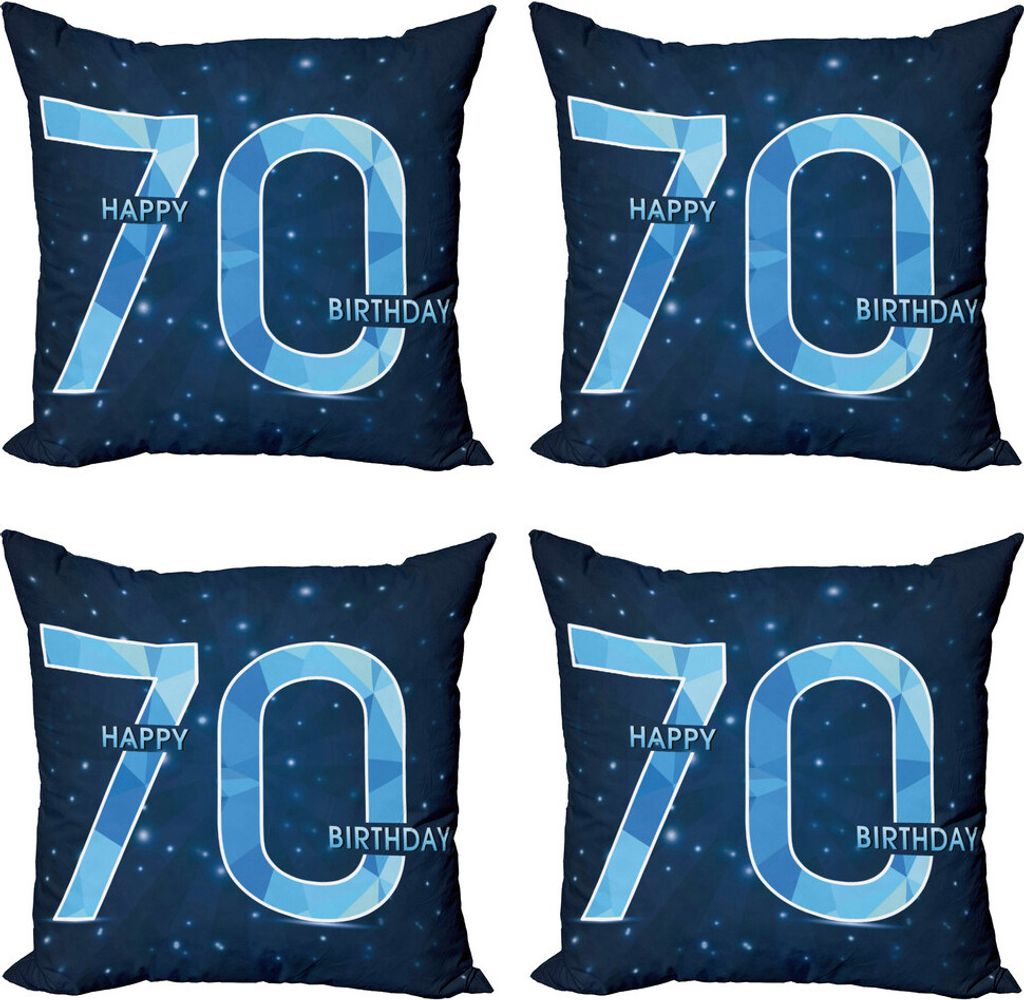 ABAKUHAUS 70. Geburtstag Kissenbezug Set (4 Stück), Sterne Raum-Party, Moderner Doppelseitiger Digitaldruck, 40 cm x 40 cm, Dark Blue und Sky Blue