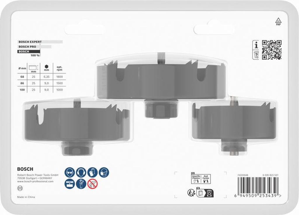 Wood and Drywall Lochsägen-Set mit Aufsteckhalter+Zentrierbohrer, 68/86/100x27mm